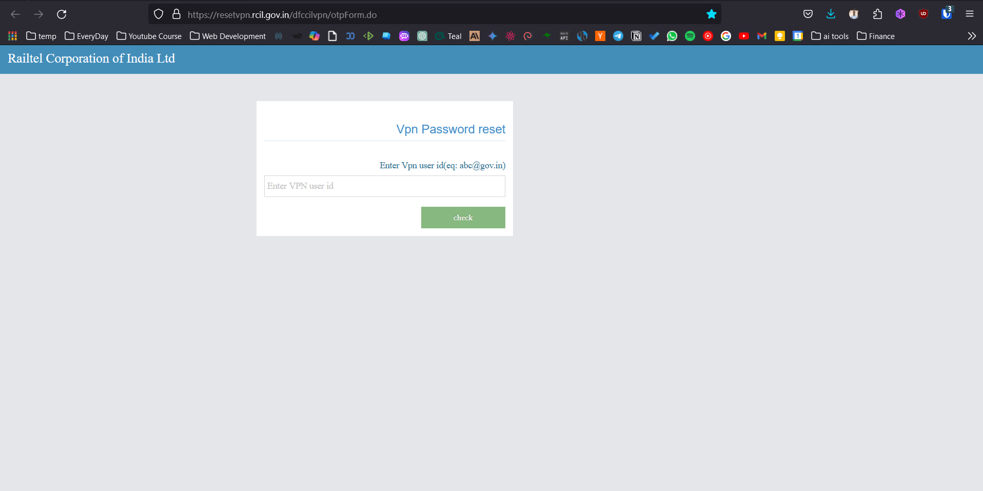 VPN Password Reset DFCCIL Government of India Ltd.